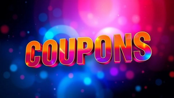 Bold 'COUPONS' text on a colorful gradient background