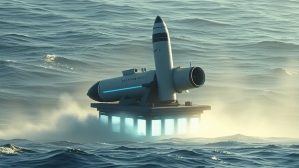 Blue Origin New Glenn rocket landing on ocean platform, space technology.