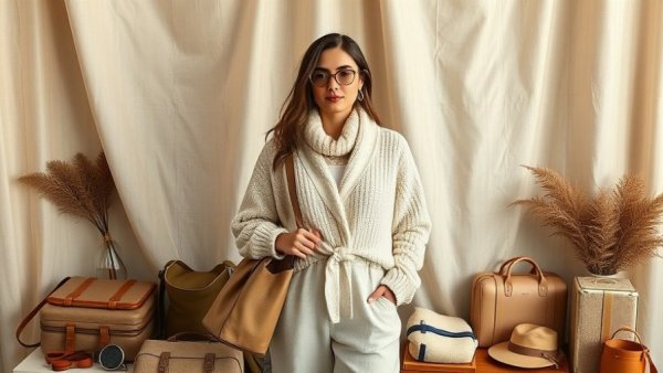Small luxuries for holiday travel with cozy attire and essentials.
