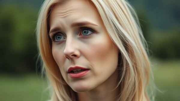 Close-up of thoughtful woman speaking outdoors, America First Republican Party.