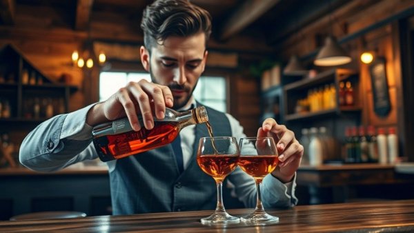 Holiday gifts for him: man pouring drinks from a bottle.