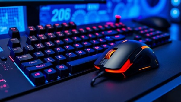 Gaming keyboard, mouse, and stream deck against blue backdrop; best gifts for PC gamers.
