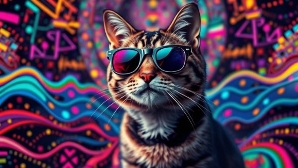 Abstract art depicting Great Meme Reset with cat and digital effects