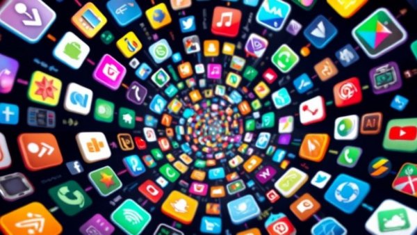 Animated vortex of app icons, depicting macOS Launchpad alternatives.