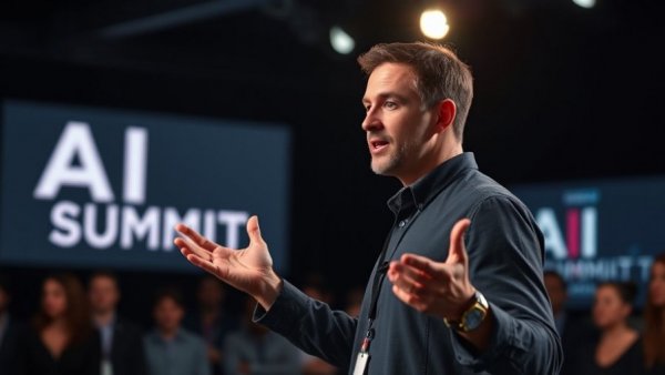 Speaker presenting on AI for defense applications at AI Summit