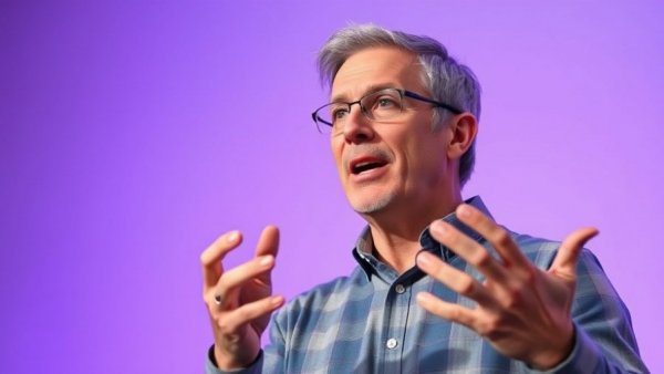 Energetic speaker discussing AI customer service growth.