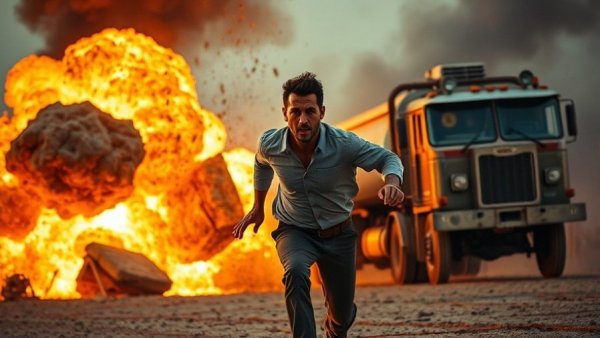 Zero hour trope action scene with man escaping explosion