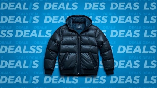 Black REI puffer jacket with deals background, REI Holiday Sale 2025 Best Deals.