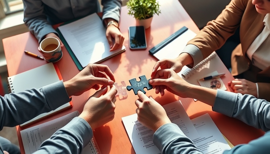 Collaborative puzzle solving on office desk for retail strategies.
