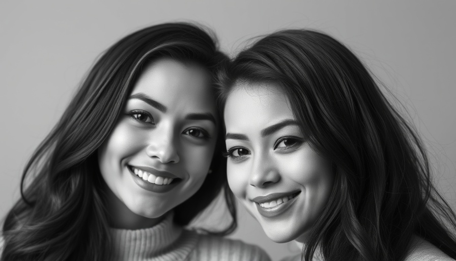 Friendly duo portrait, monochrome, studio close-up