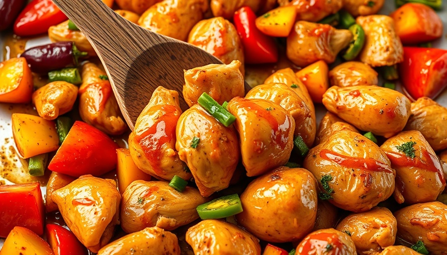 Colorful Sheet Pan Hawaiian Chicken and Veggies being served