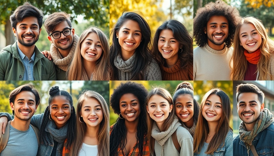 Four people in a collage, outdoors, smiling, various settings.