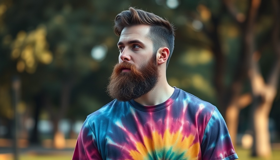 Man in tie-dye shirt deep in thought, blurred background, related to Bluetooth messaging app Bitchat.