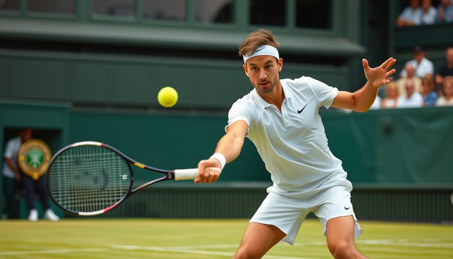 AI technology at Wimbledon, focused tennis player mid-action.