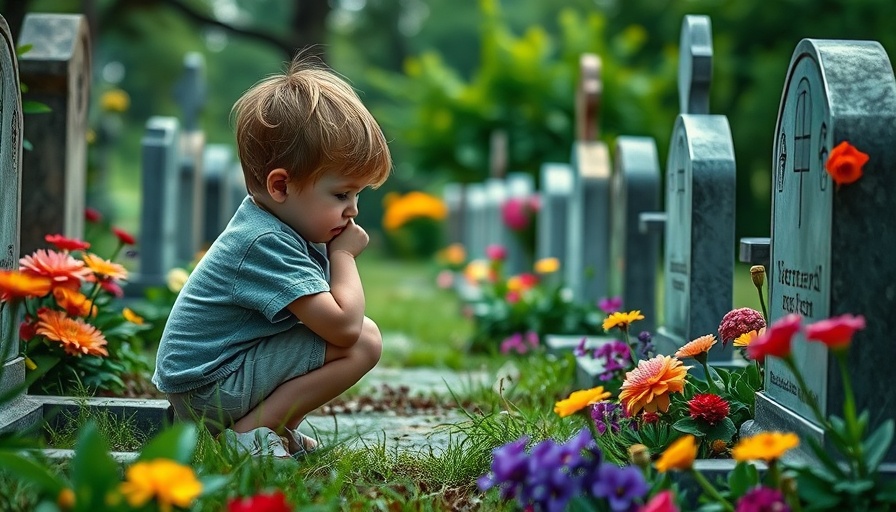 Child at a graveyard contemplating how to explain death to children.