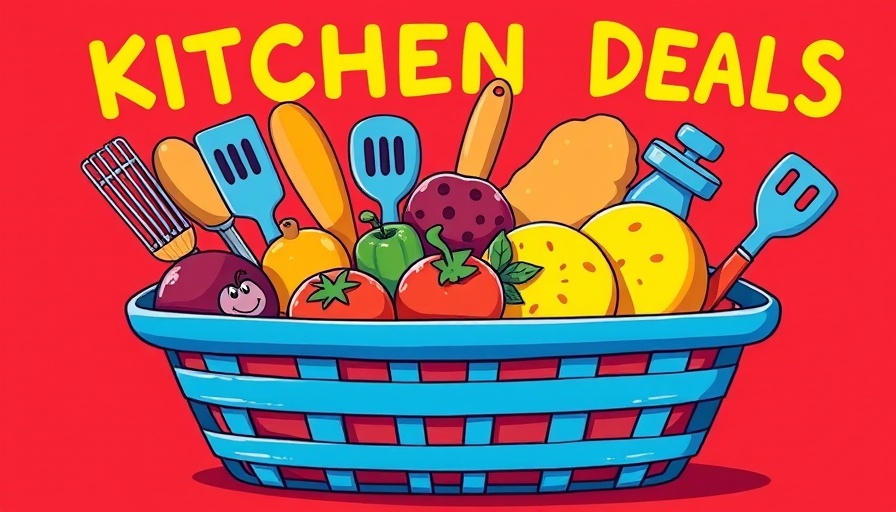 Abstract kitchen items in a basket, Prime Day Kitchen Deals 2025.