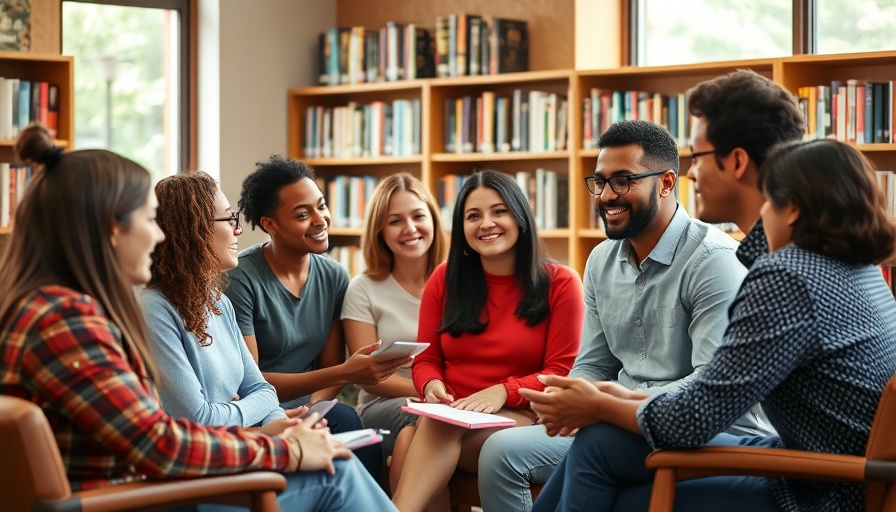 Casual group collaborating on business strategies in a library.