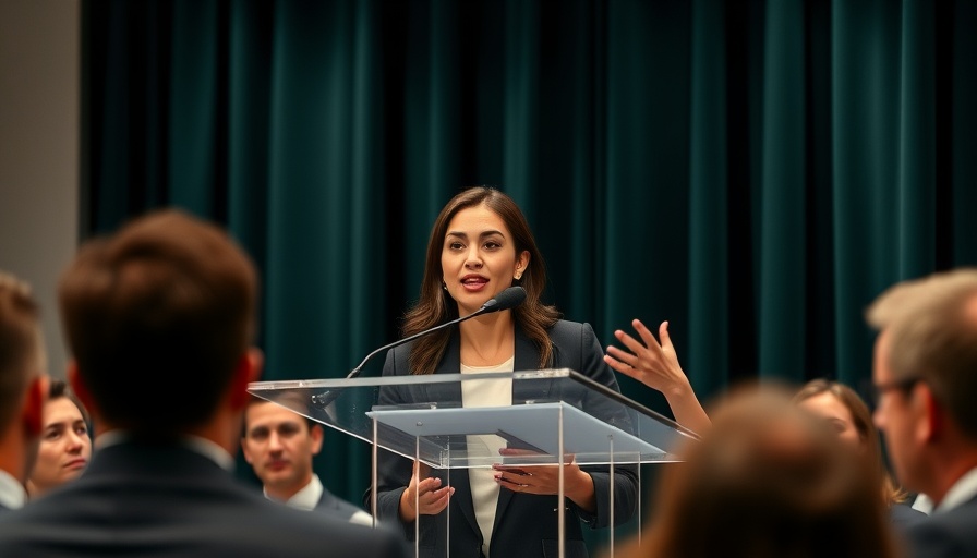 Confident speaker presenting at a conference, the perfect pitch for parents.