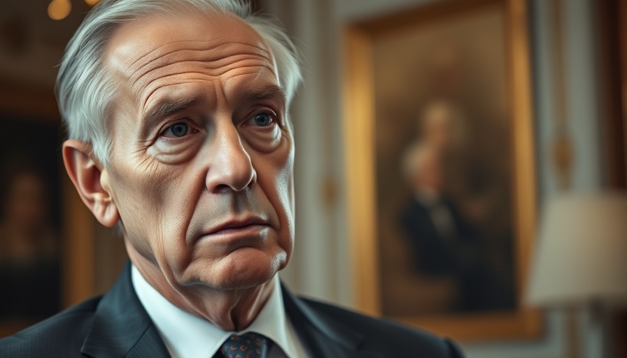 Older man in a suit during a speech, focused expression.