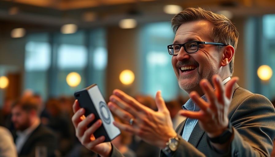 Confident speaker discussing email management at an event.