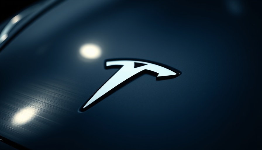 Close-up of Tesla logo, spotlight illumination.