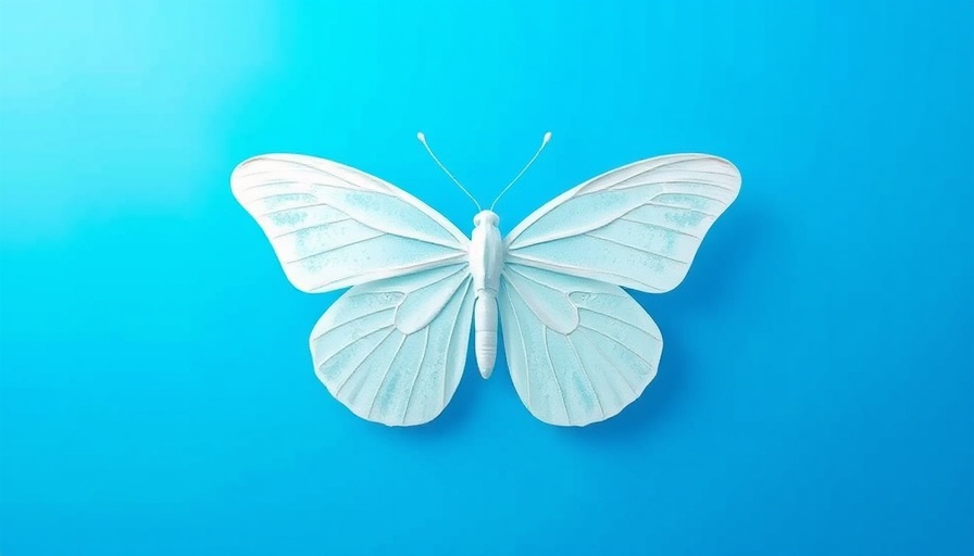 Minimalist white butterfly on blue background depicting Bluesky user growth.