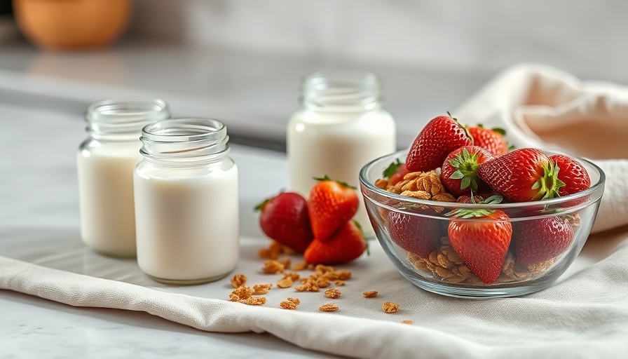 Easy-to-digest foods for kids: yogurt and granola with strawberries in a minimalist kitchen setting.