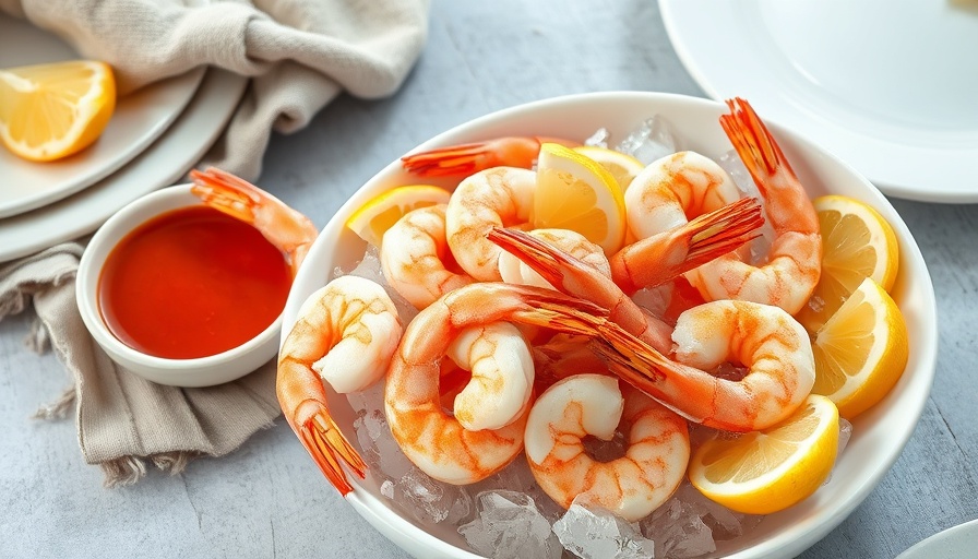 Homemade shrimp cocktail with lemon and sauce on plate.