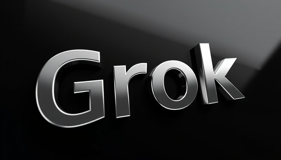 3D rendering of Grok logo with reflective lettering.