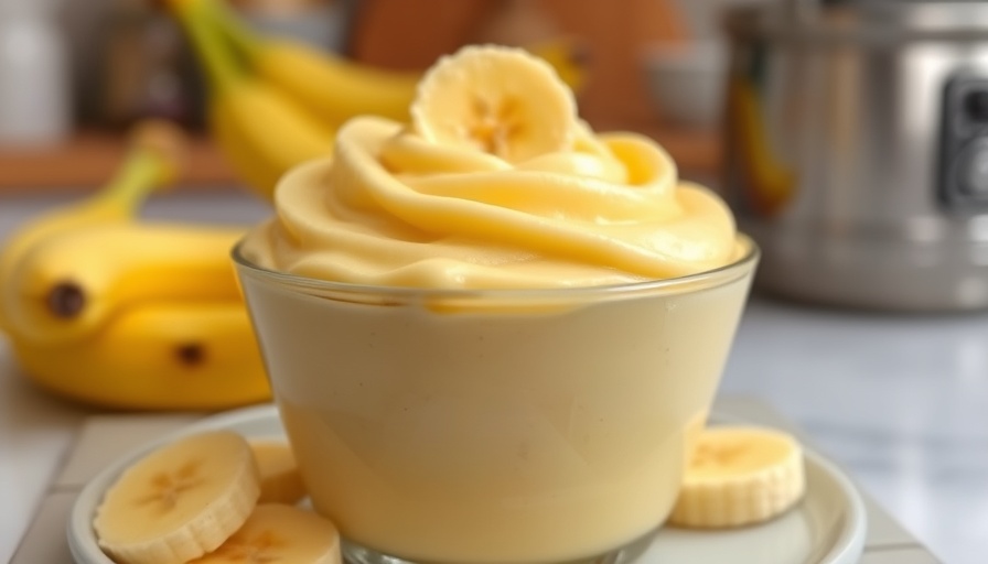 Homemade banana pudding with fresh banana slices in a baking dish.