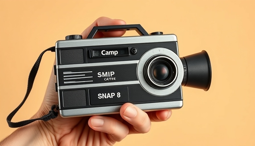 Hand holding Camp Snap 8 camera against a plain background.