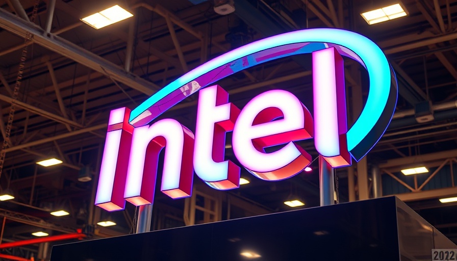Intel logo sign with colorful illumination, US government stake in Intel.