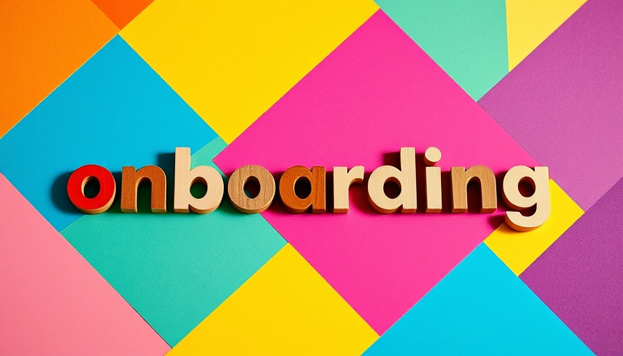 Wooden letter tiles spell onboarding on colorful background.