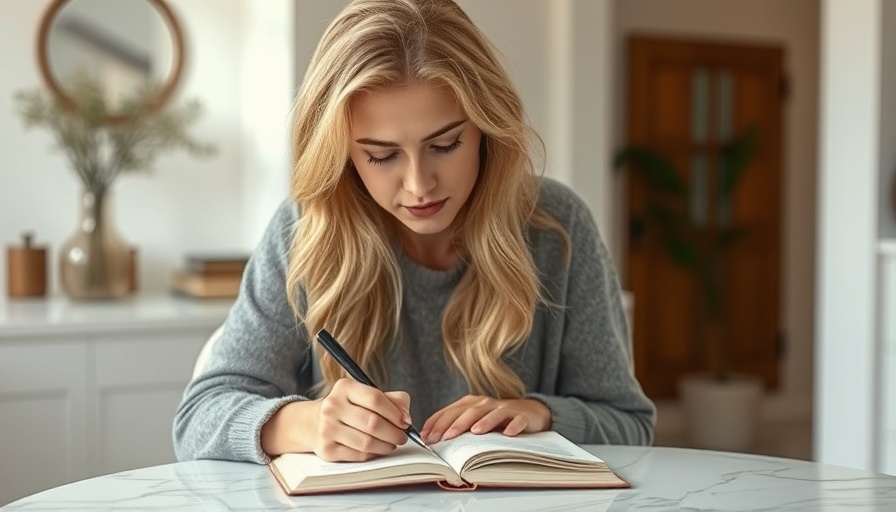 Blonde woman writing in journal for writing rituals for parents.