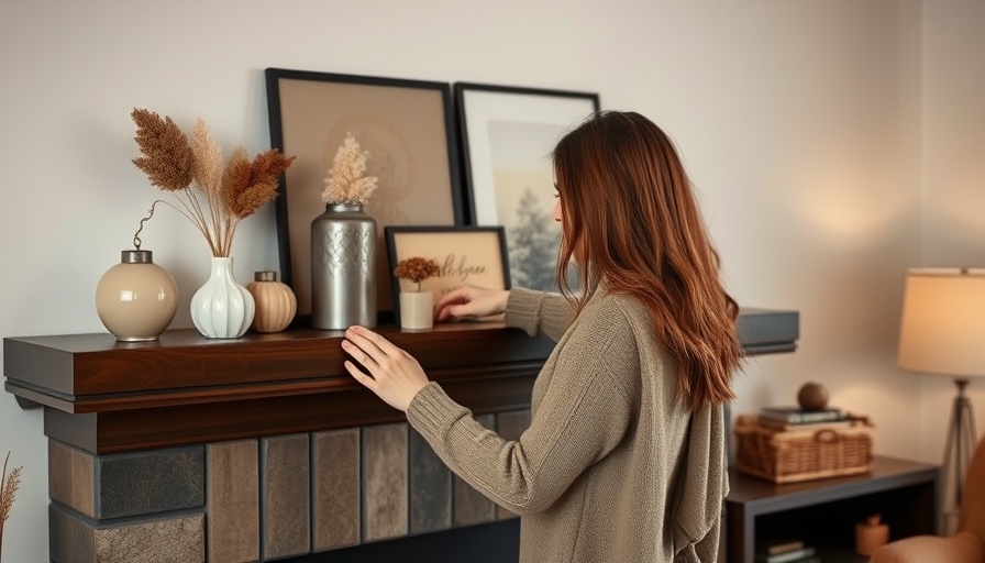 Cozy living room with fall styling swaps, woman adjusting shelf decor.