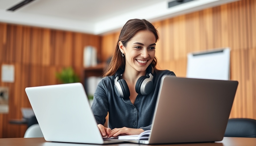 Young woman engaged in organizational training, working on a laptop.