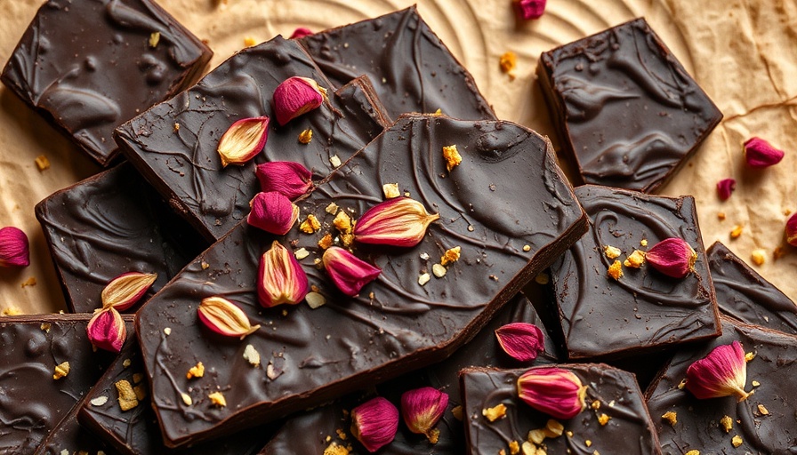 Rose dark chocolate bark recipe with rose petals and sprinkles