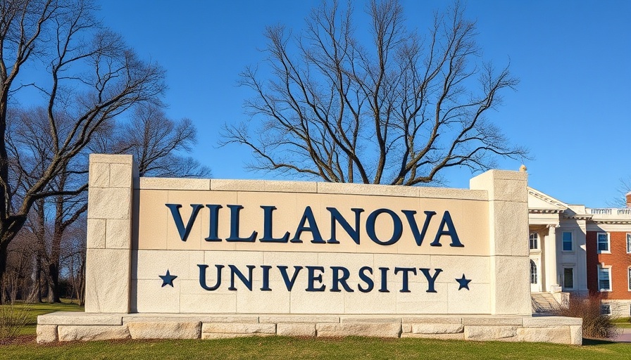 Villanova University stone sign under clear sky.