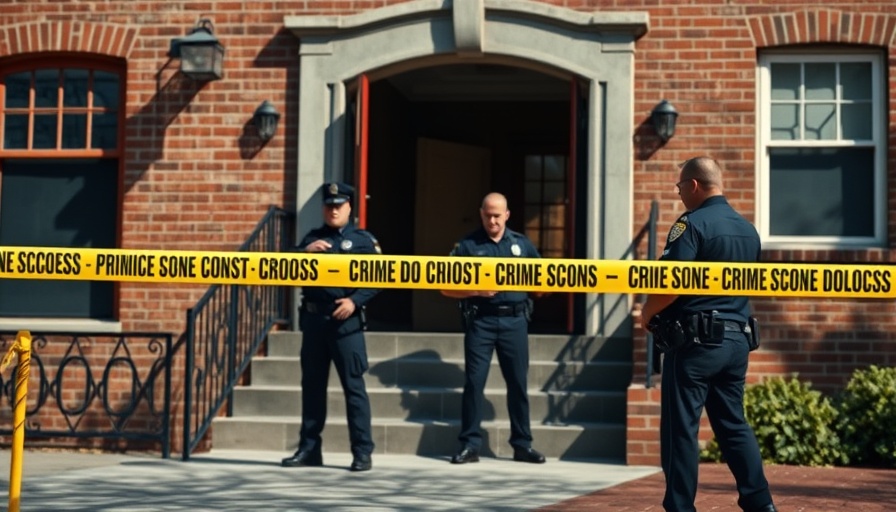 Police vehicle and tape at a Minneapolis church shooting scene.
