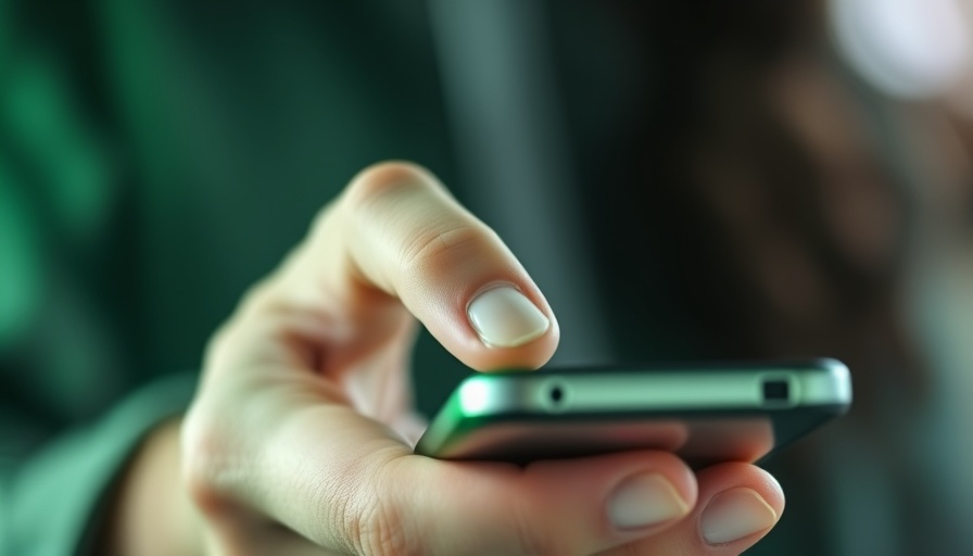 Close-up of hand touching smartphone screen with green overlay, log off from technology.