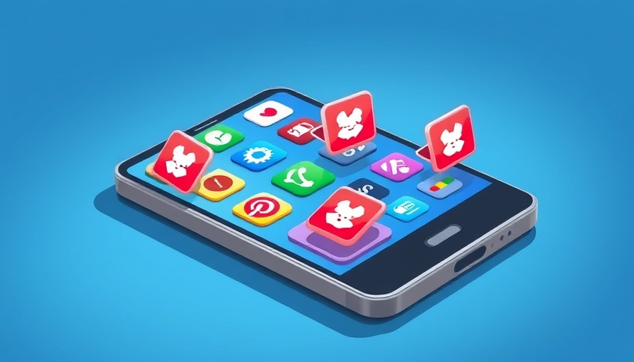 Smartphone with colorful apps and malware icons, illustrating digital threats
