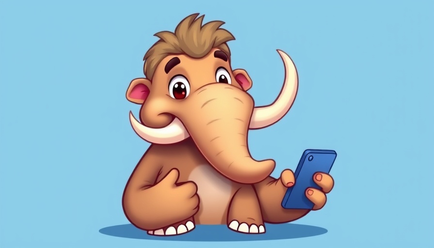 Cartoon mastodon with phone illustrating Mastodon age verification compliance.