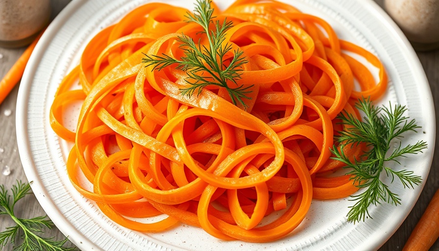 Delicious carrot salad recipe with fresh herbs on white plate.