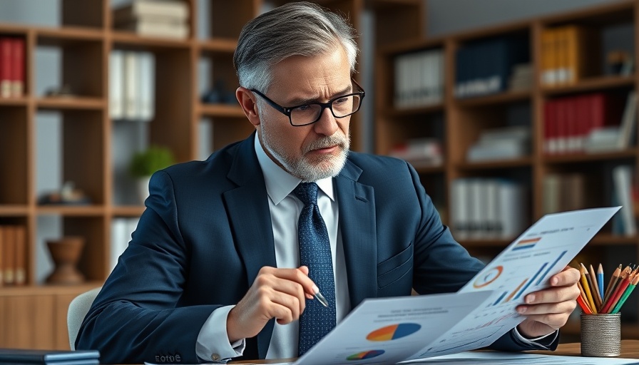 Businessperson analyzing financial statement analysis report at a desk.