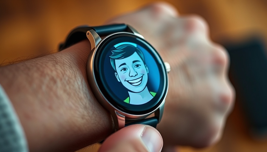 Close-up of Apple Watch with smiling face display in warm indoor lighting