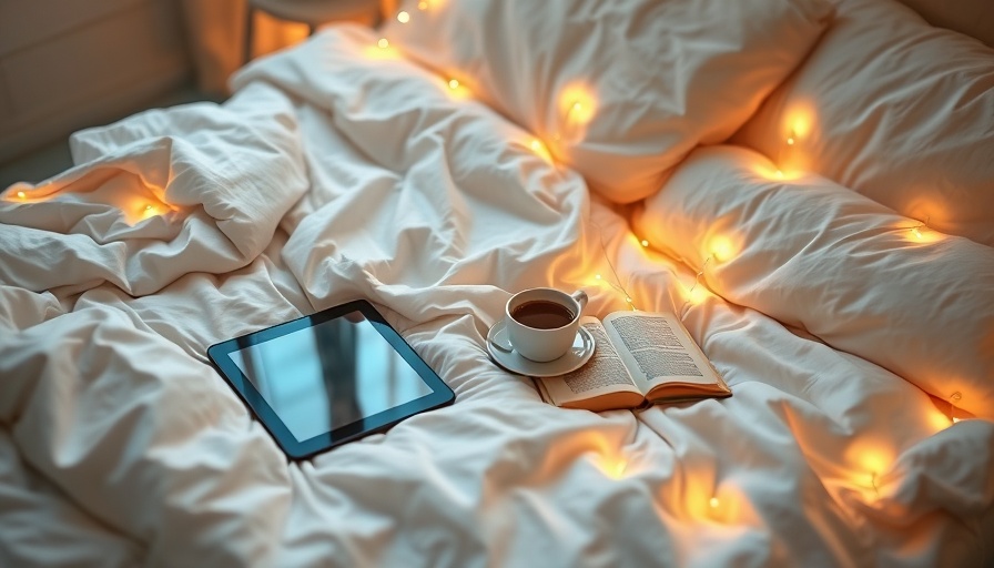 Cozy bed setup with tablet and coffee, perfect for watching best fall movies for families.