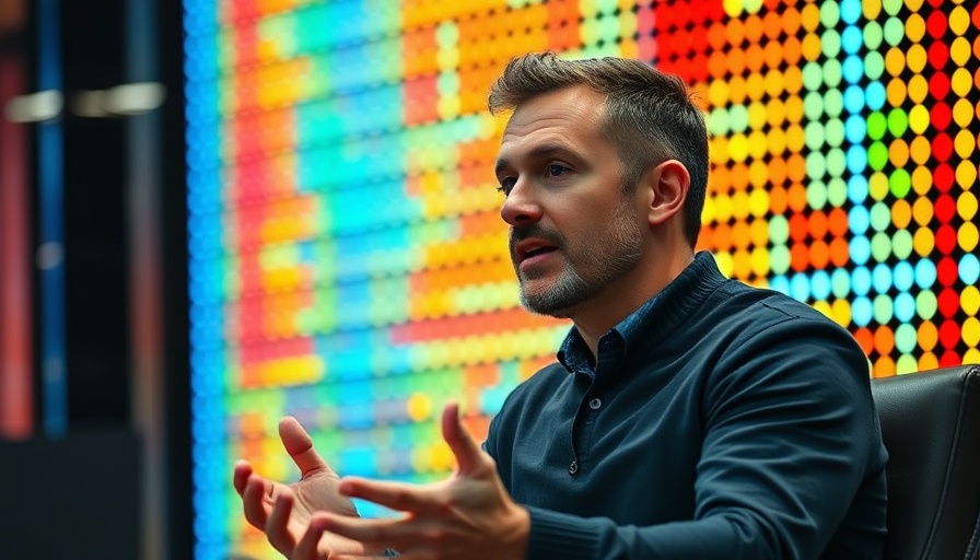 Engaged speaker discusses Runway robotics industry on stage.