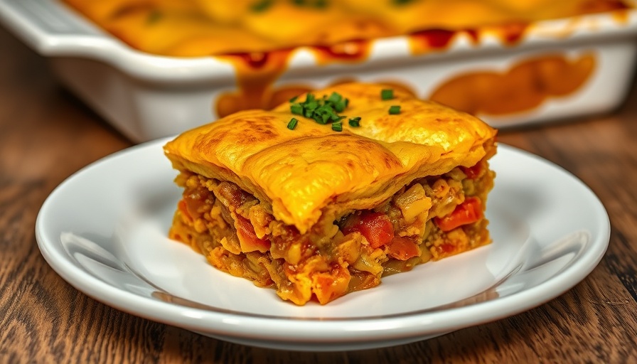 Delicious tamale pie recipe served on a white plate, garnished with herbs.