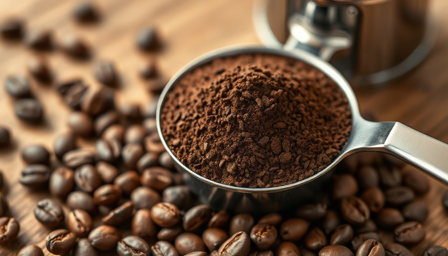 Close-up of espresso grounds in portafilter, showcasing light roast espresso preparation.