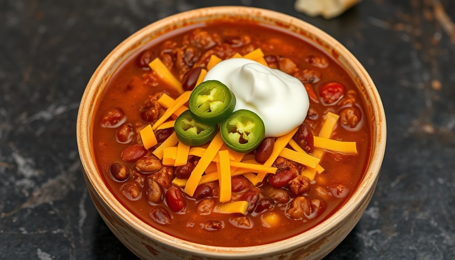 No bean chili recipe with cheese and jalapenos in a bowl.